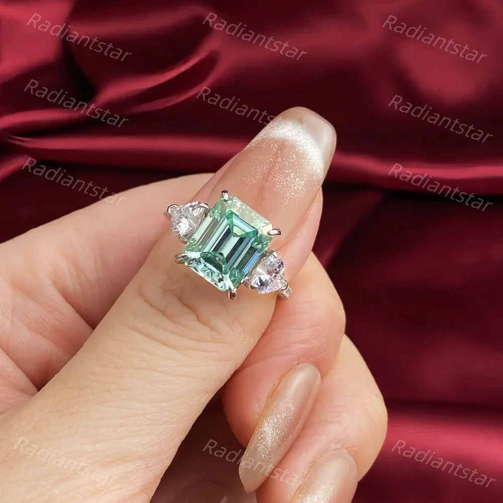 NEW Certified 4 ct. t.w. Blue Green Emerald Cut Moissanite Ring
